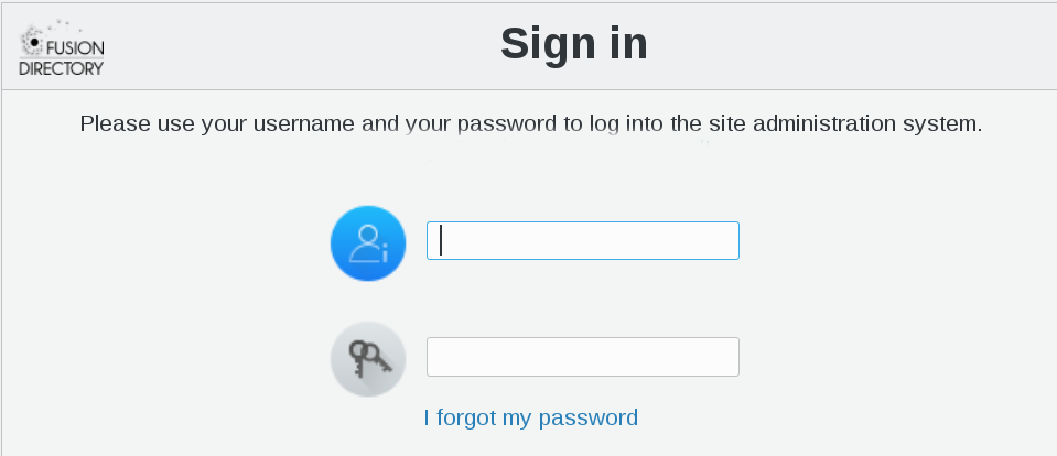 Picture of user's connection screen in FusionDirectory