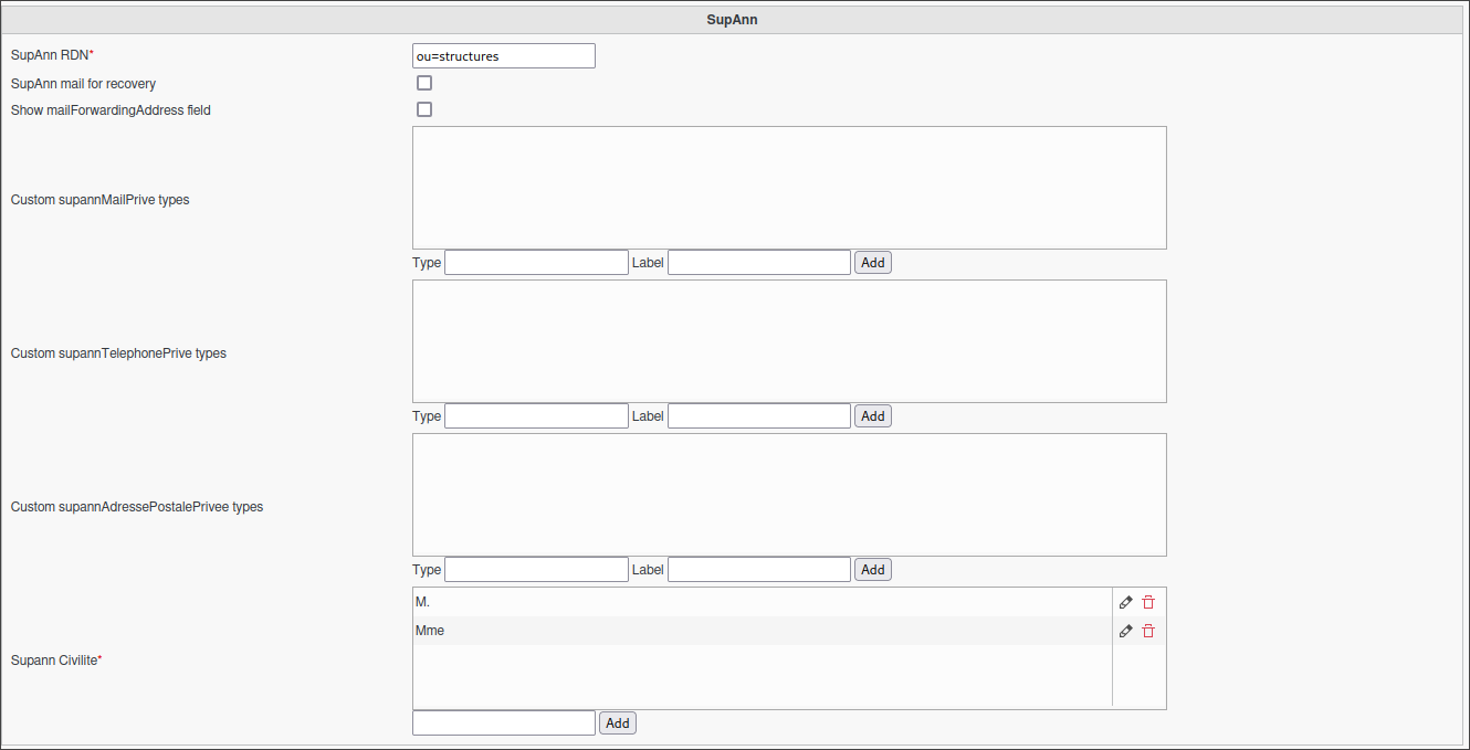 SupAnn configuration menu in FusionDirectory