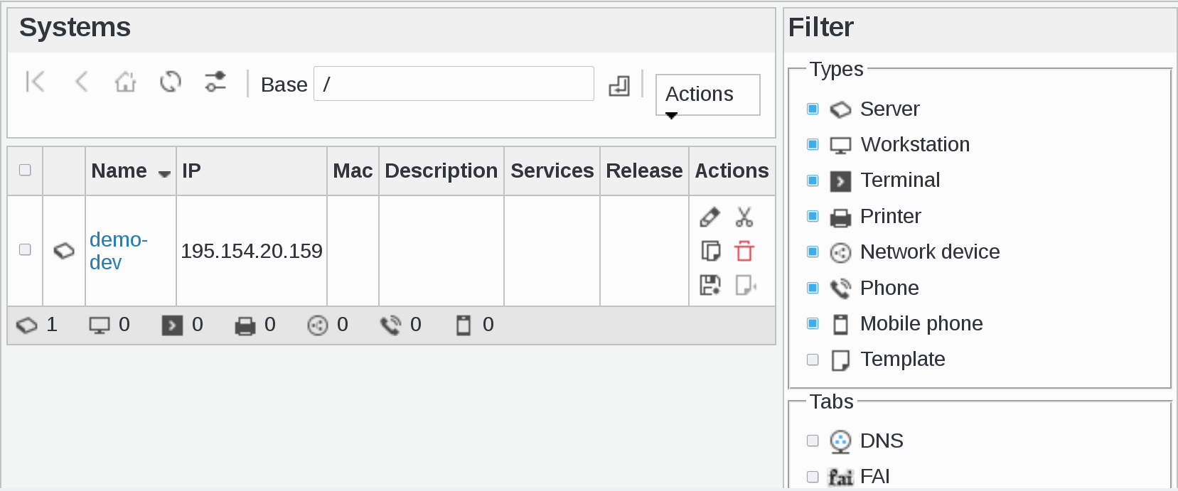 Picture of Systems main page in FusionDirectory