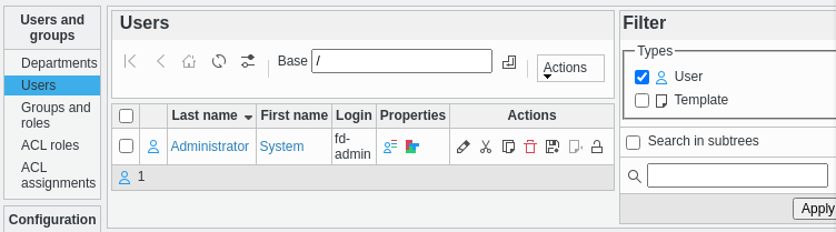 Picture of users list in FusionDirectory