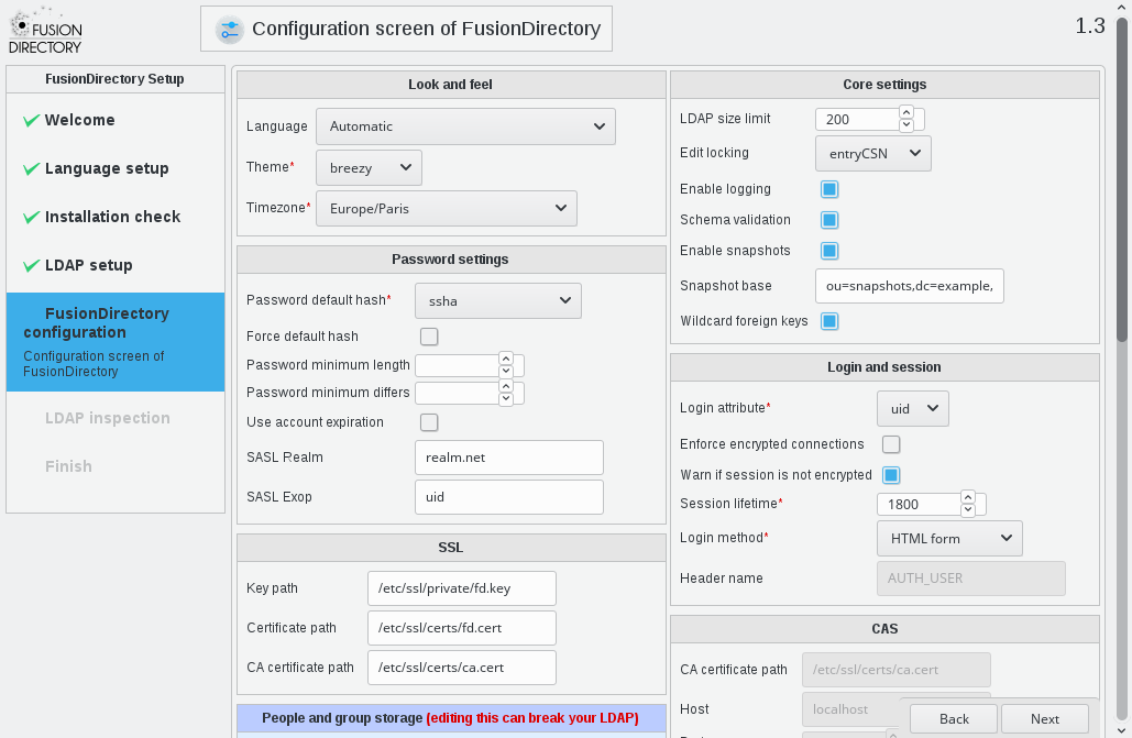 Configuration step of web setup