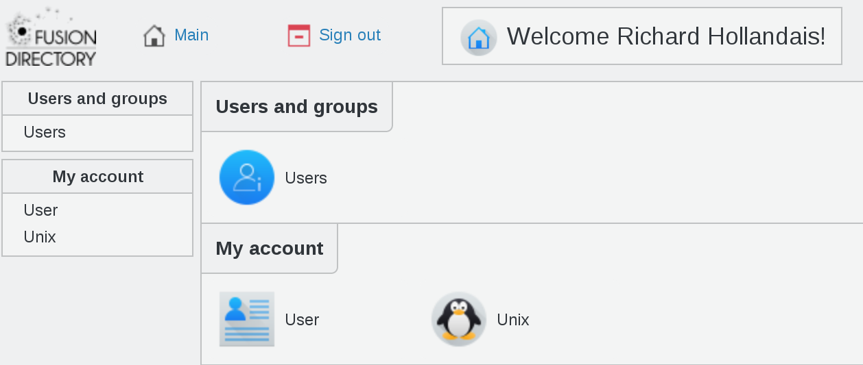 Picture of FusionDirectory main page