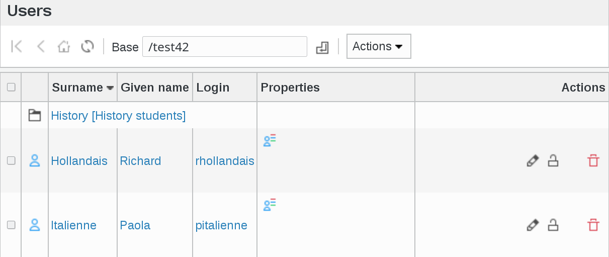 Picture of users list inFusionDirectory