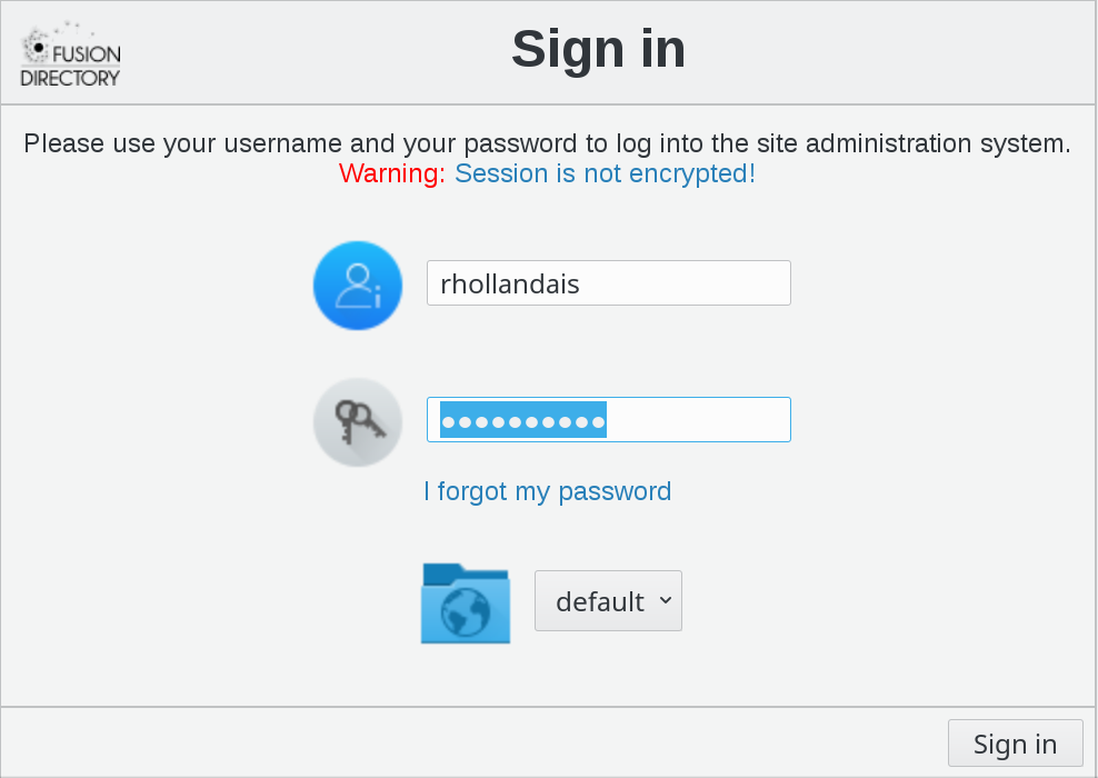 Picture of FusionDirectory sign-in page