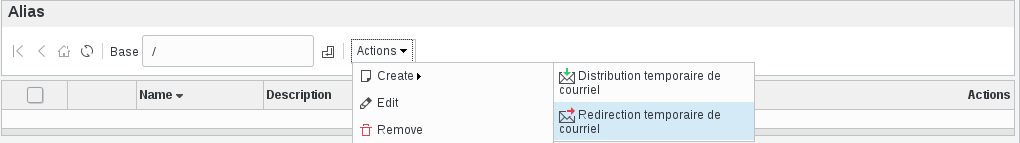 Picture of Alias temporary mail redirection in FusionDirectory