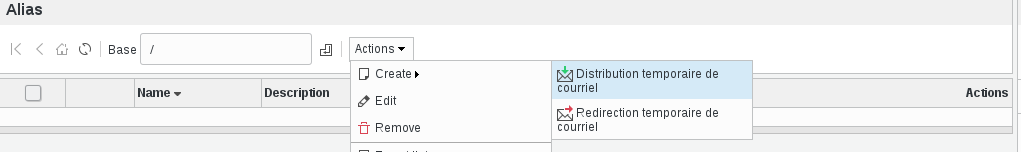Picture of alias emporary mail creation in FusionDirectory