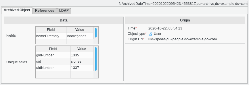 Picture of an opened archived object in FusionDirectory