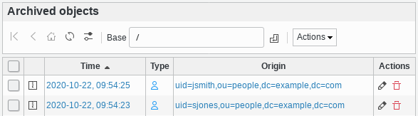 Picture of archive list in FusionDirectory