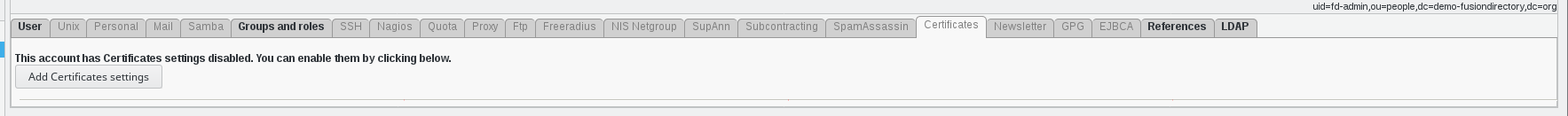 Picture of Certificates activate tab in FusionDirectory