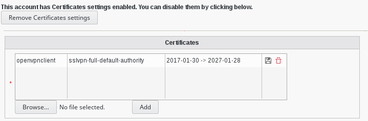 Picture of Certificate add pem certificate in FusionDirectory (first part)