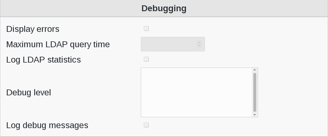 Image of Debugging menu in FusionDirectory