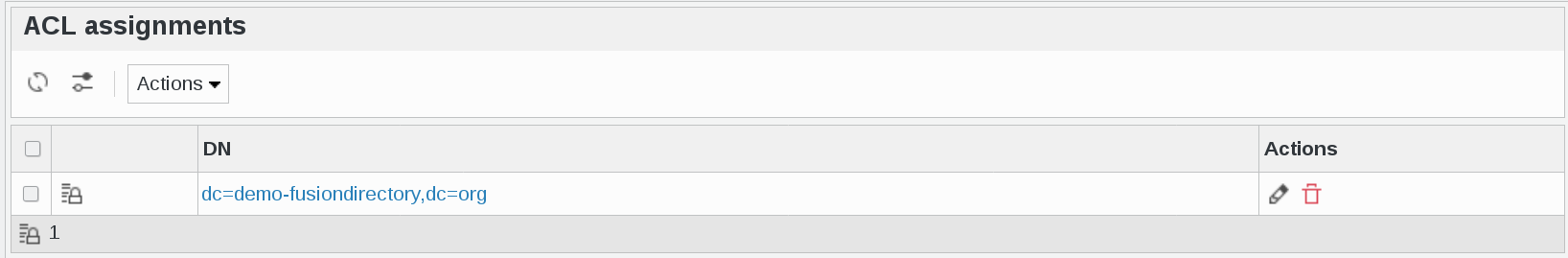 ACL assignments section details in FusionDirectory