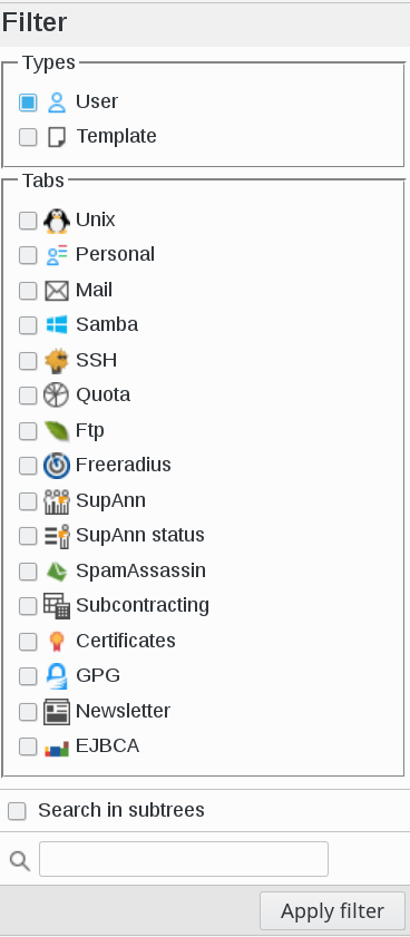 Picture of filters overview in FusionDirectory