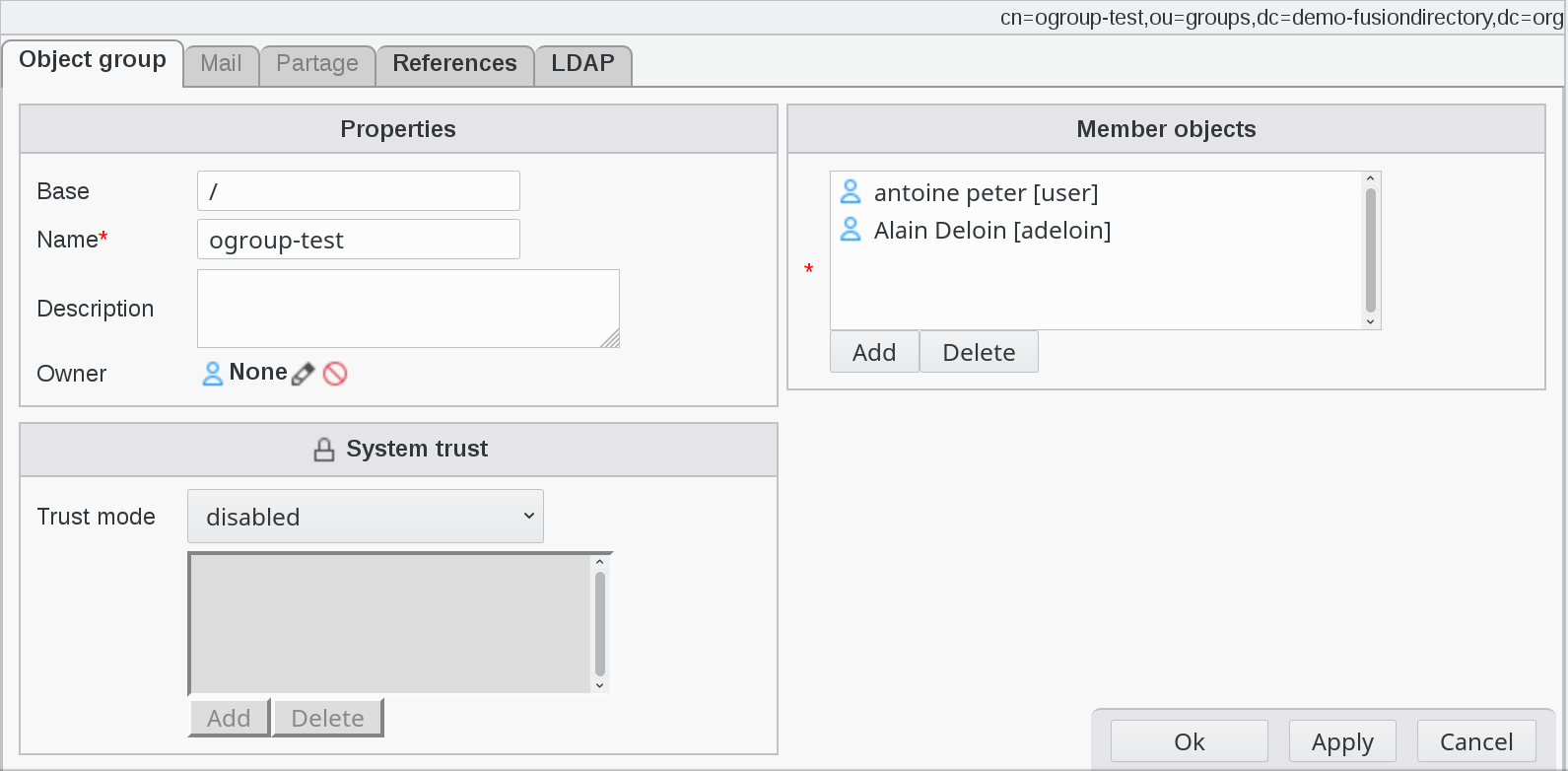 Picture of group information overview in FusionDirectory