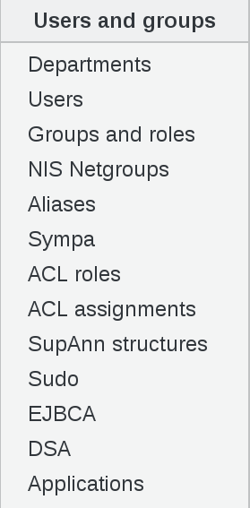 Picture of Users and Groups menu in FusionDirectory