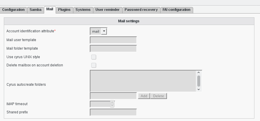 Picture of Cyrus configuration in FusionDirectory
