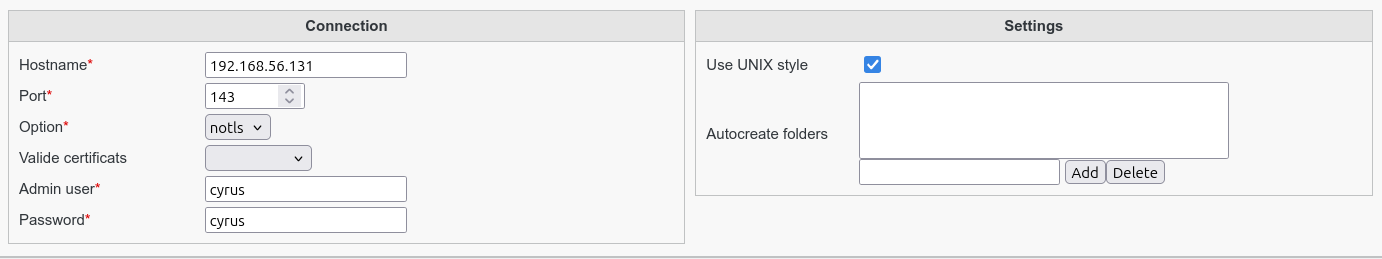 Picture of Cyrus settings in FusionDirectory