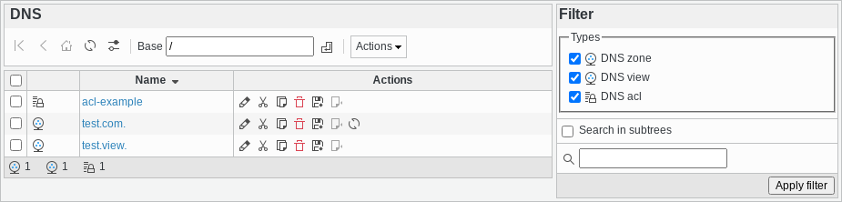 Screenshot of DNS management
