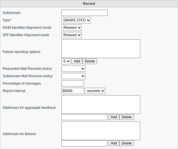 Screenshot of record type DMARC