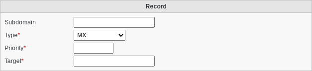 Screenshot of record type MX