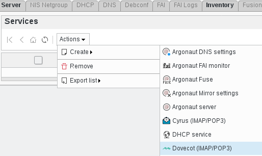 Picture of Dovecot add service in FusionDirectory
