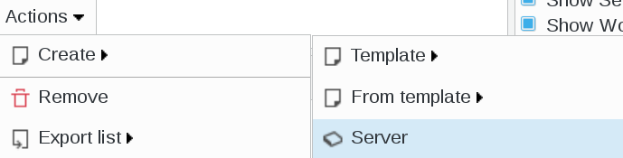 Picture of create server menu in FusionDirectory