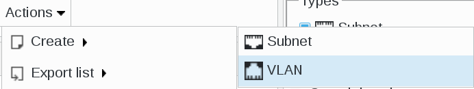 Picture of Action Create vlan menu in FusionDirectory