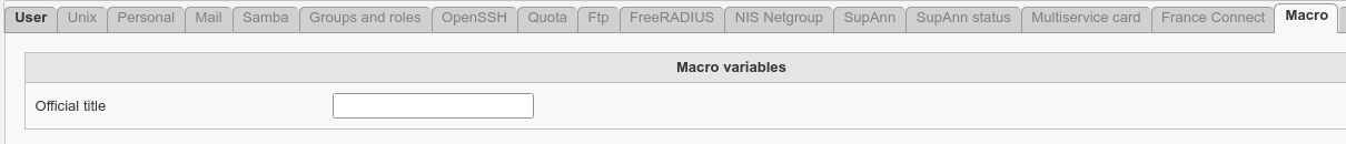Picture of Macro tab on user template in FusionDirectory
