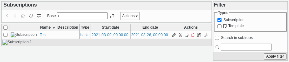Screenshot of subscriptionsManagement
