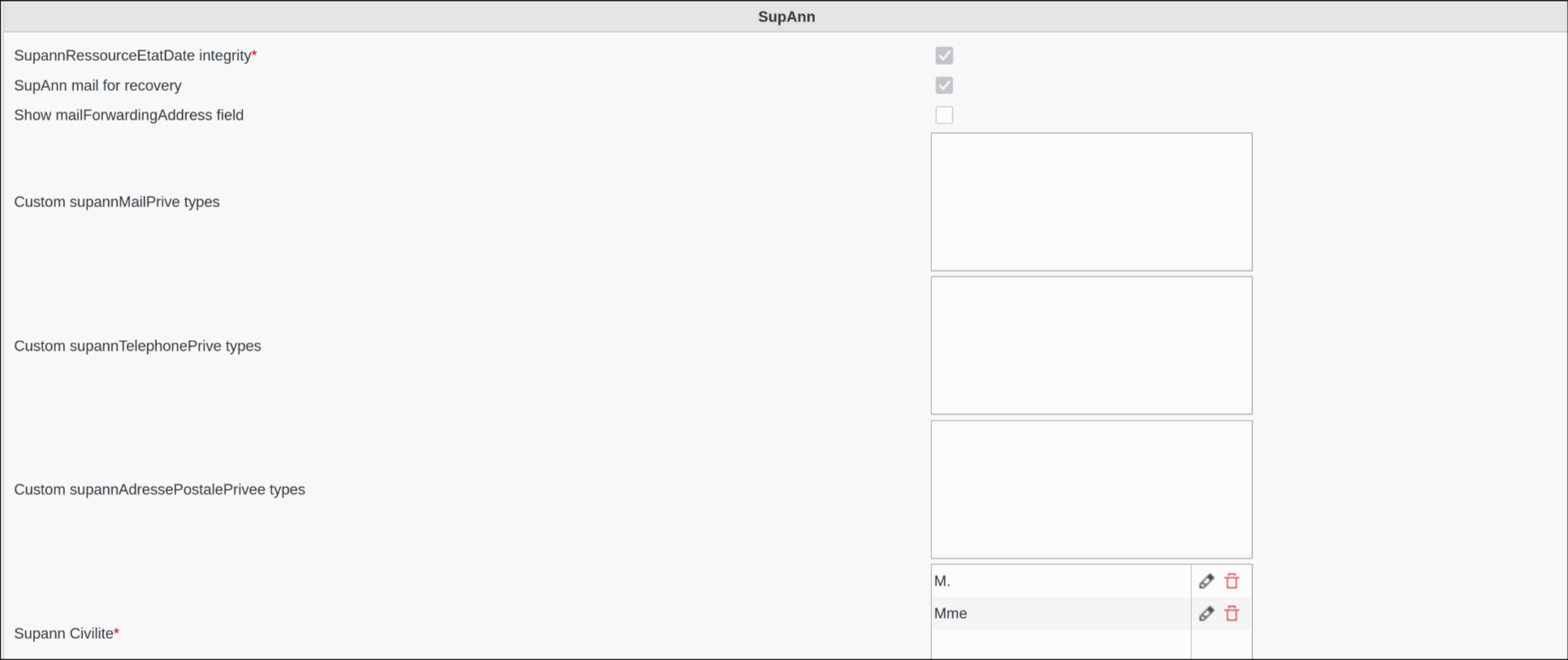 SupAnn configuration menu in FusionDirectory
