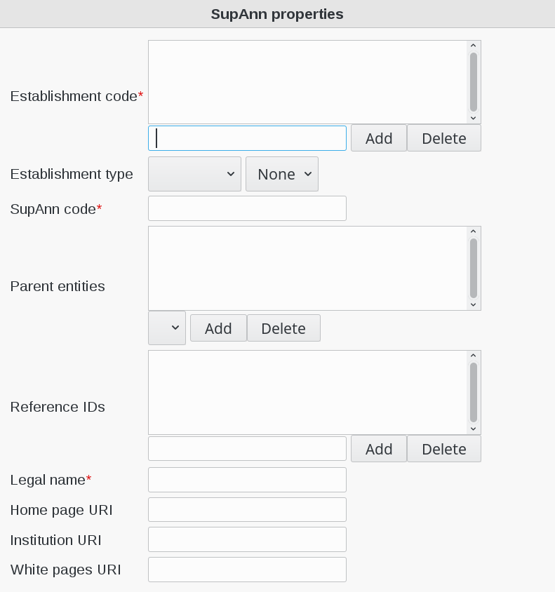 Picture of Establishment SupAnn properties menu in FusionDirectory