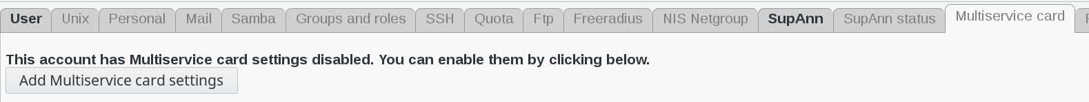 Picture of MUltiservice card tab in FusionDirectory