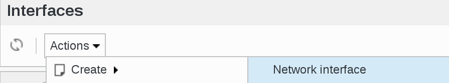 Picture of Create Network Interface drop-down menu in FusionDirectory