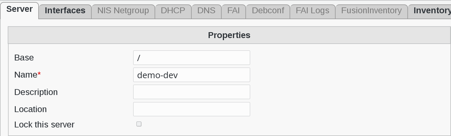 Picture of Server configuration page in FusionDirectory