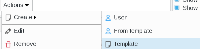 Picture of create template menu in FusionDirectory