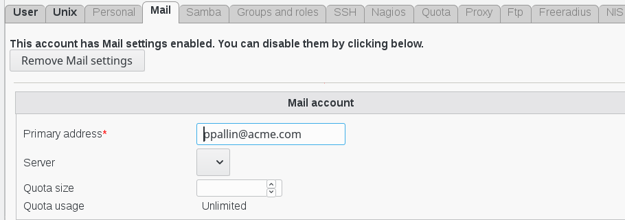 Picture of Mail Tab info in FusionDirectory