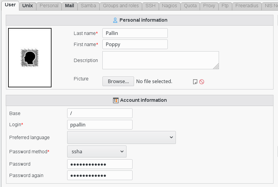 Picture of User Tab info in FusionDirectory