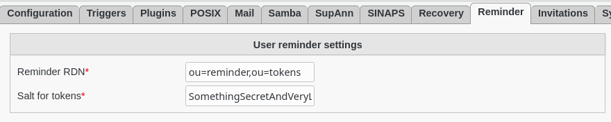 Picture of User reminder settings page in FusionDirectory
