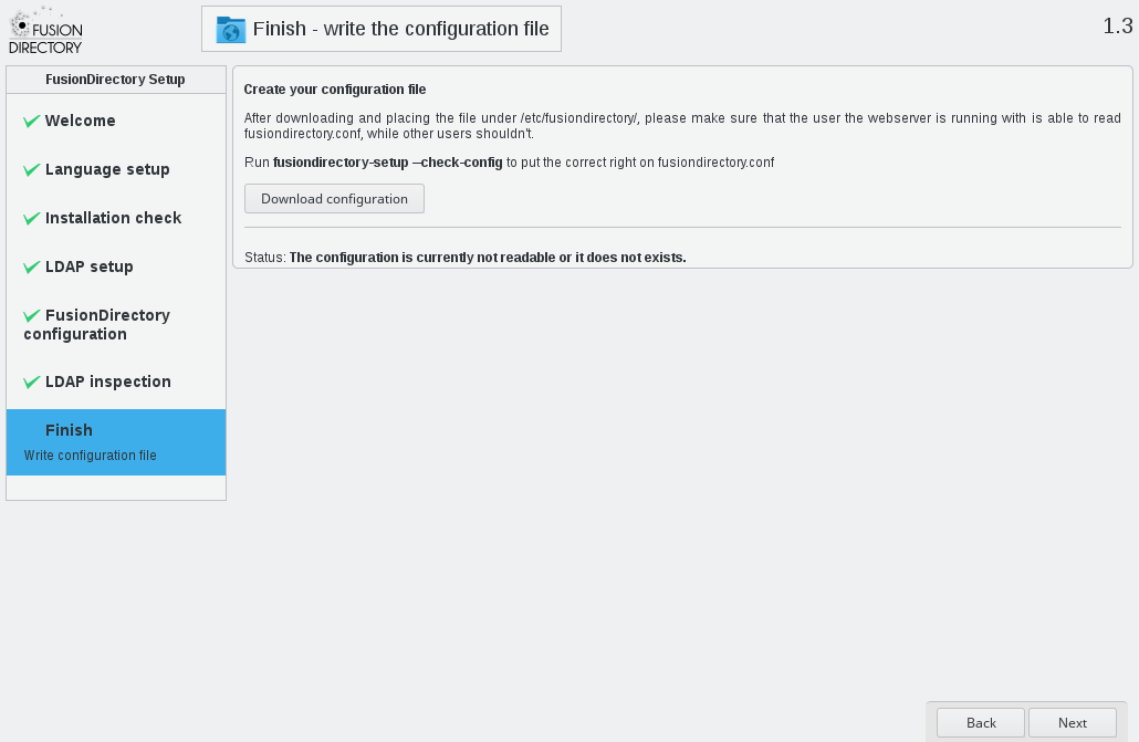 LDAP inspection step of web setup