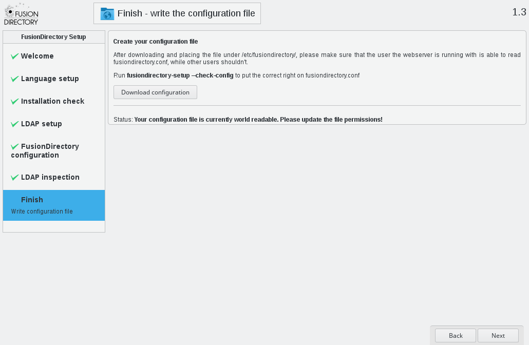 LDAP inspection step of web setup