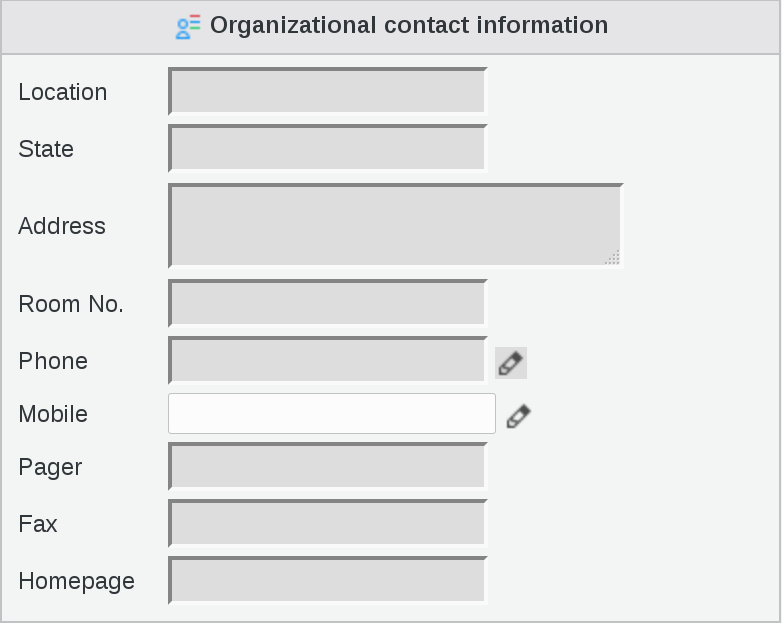 Picture of Organizational contact info fields in FusionDirectory