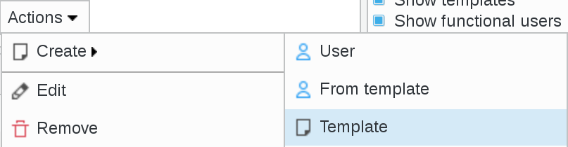 Picture of create template menu in FusionDirectory