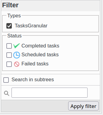 Picture of tasks dashboard filter within FusionDirectory