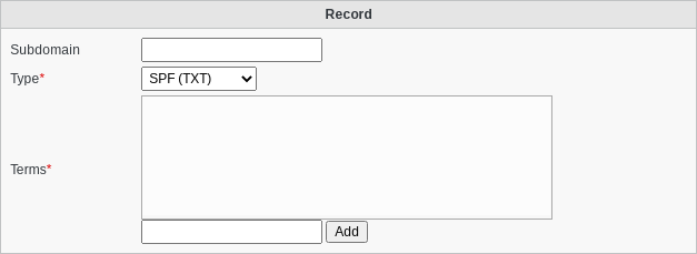 Screenshot of record type SPF