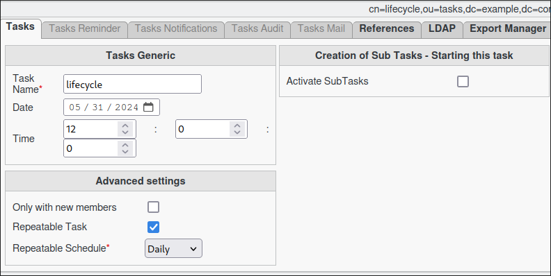 Life cycle - Task creation step 1