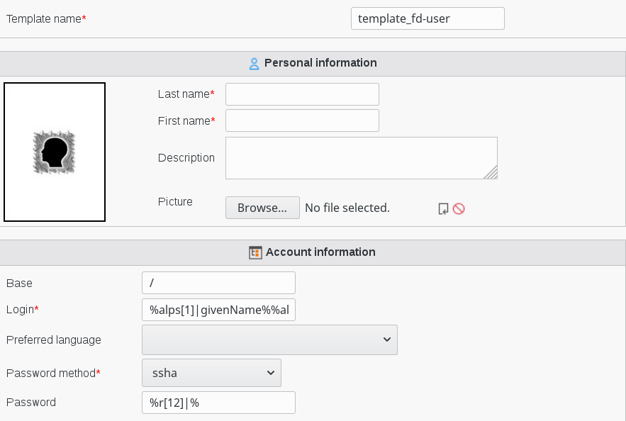Picture of templates settings in FusionDirectory